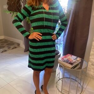 Michael Kors Black and Green Long Sleeve Dress